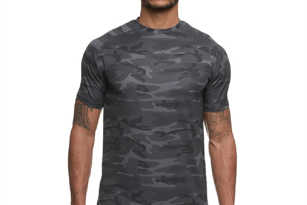 Military Grey Men's Gym Clothing Crew Neck T-Shirt Front