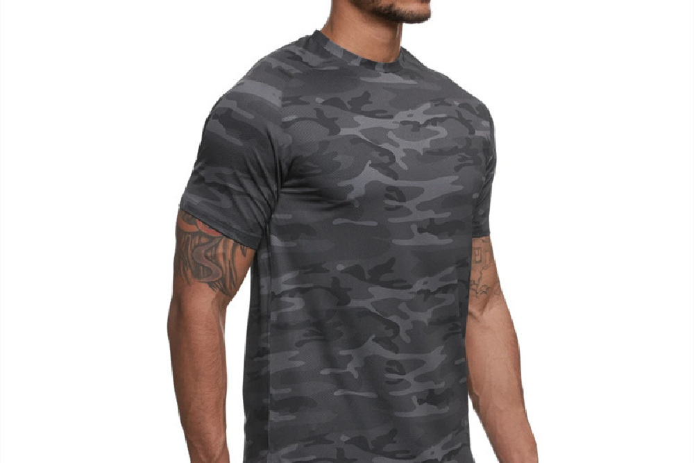 Military Grey Men's Gym Clothing Crew Neck T-Shirt Side