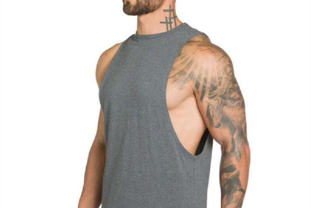 Grey Men's Gym Clothing Tank Top Side
