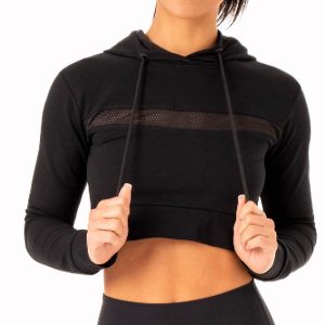 Black Women's Workout Clothing Sweat Shirt Hoodies Front