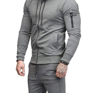 White Men's Gym Clothing Fleece Tracksuit Active Wear Set Side
